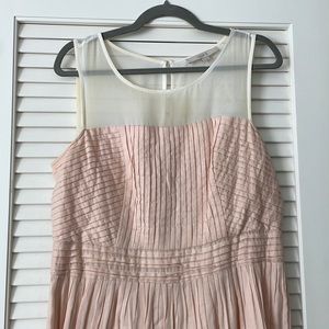 LOFT Blush Pink Pleated Dress with Sheer Yoke